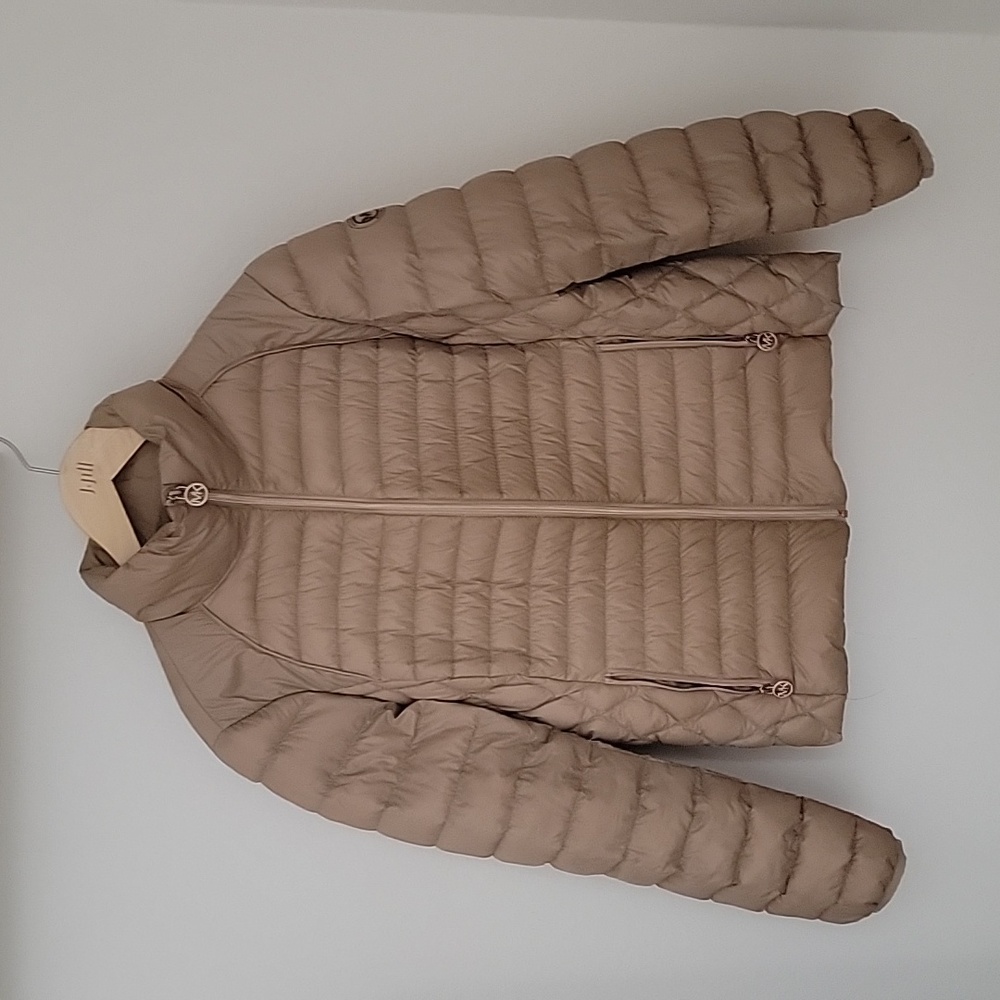 Michael kors zip front stand collar  khaki